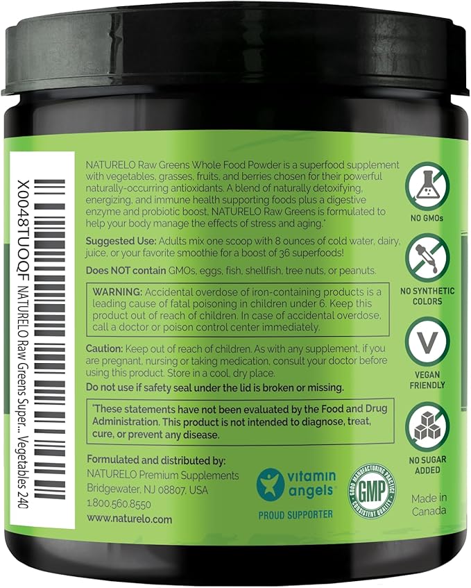 NATURELO Raw Greens Superfood Powder 240 Grams, Mixed Berry - Supports Energy, Immunity and Detox - Includes Spirulina, Wheat Grass and Organic Greens for Whole Food Nutrition