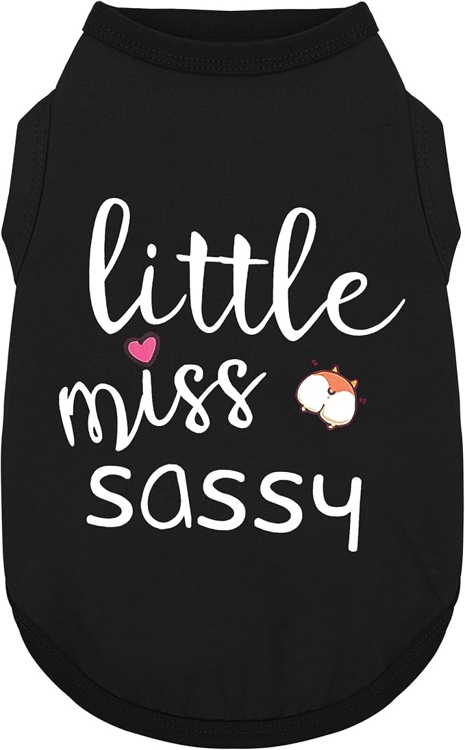 Dog Clothes Fashionable Sleeveless Pet Vest: 'Little Miss Sassy' Printed Cotton Dog Shirt, Ideal for Small, Medium, and Large Breeds, Ensuring Comfort and Breathability Black L