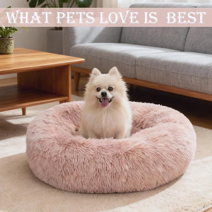 Washable Calming Dog & Cat Bed for Ultra Large Small Medium Size Pet | Donut Round Cute Warming Mat House Supply Indoor, 8 Sized Deal Necessity Essential Furniture for Boy Girl Puppy Kitten kitty
