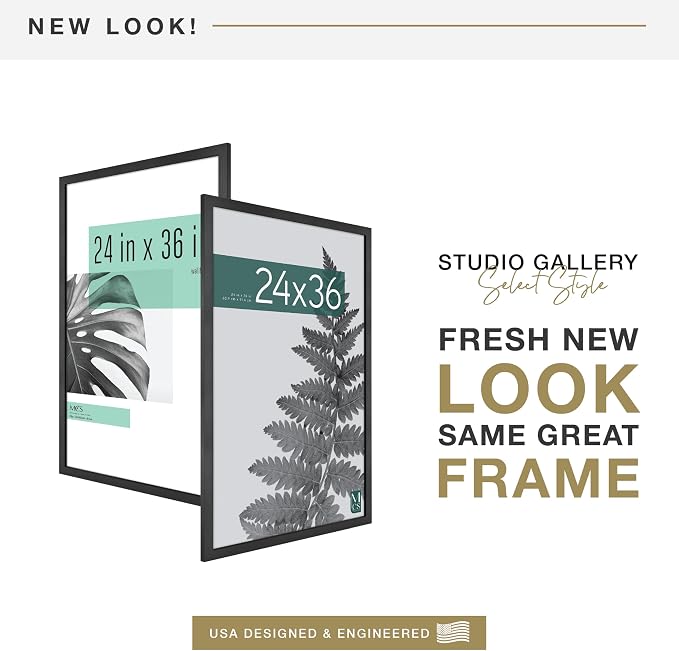 MCS Studio Gallery Movie Poster Frame 24x36 Black Woodgrain Engineered Wood, Vertical & Horizontal Wall Hanging Large Picture Frame for Photos, Artwork & Custom Posters (2-Pack)
