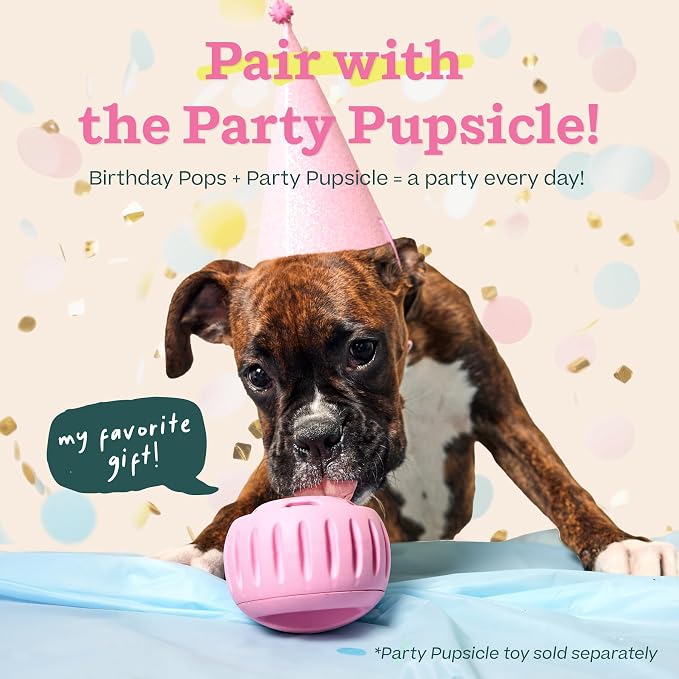 WOOF Pupsicle Birthday Refill Pops Dog Treats, Small | Fits small Pupsicle, pre-made birthday treats, naturally sweet, cake flavor, long-lasting enrichment, shelf stable