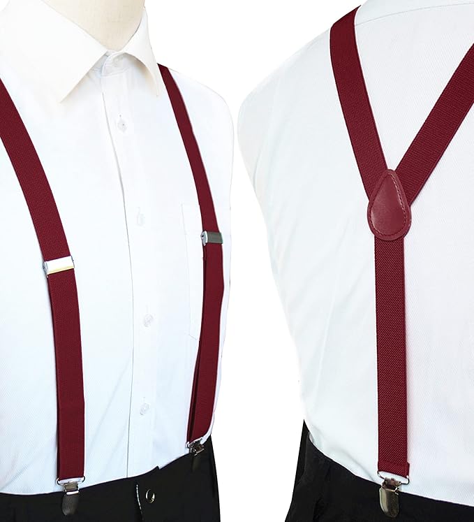 JEMYGINS Solid Color Mens Suspender with 3 Strong Clips Adjustable Braces