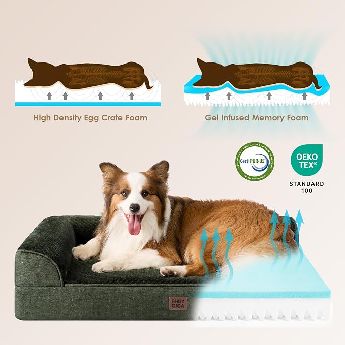 EHEYCIGA Orthopedic Dog Bed Medium Size, Memory Foam Dog Bed, Dark Green | Small Dog Sofa with Washable Removable Cover, Waterproof Pet Couch for Crate with Nonskid Bottom, 30x20x6