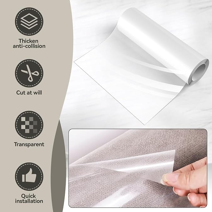 Anti Cat Scratch Furniture Protector (11.8" x 118") Single Sided | Thicken Vinyl Transparent Cat Anti Scratch Tape Flexible Couch Protector from Cat Claw Sticky Paws for Sofa, Door, Wall, Bed
