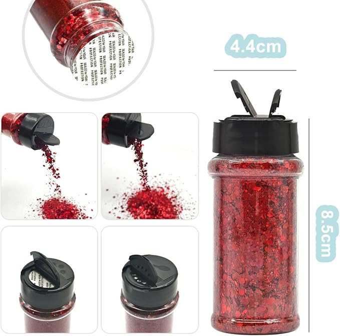 Red - Craft Glitter - 2oz Glitter Shaker Bright Colorful Holographic Mix Chunky Body Glitter Bulk Wholesale 24 Colors in Shaker Cosmetic Glitter - EBLB300