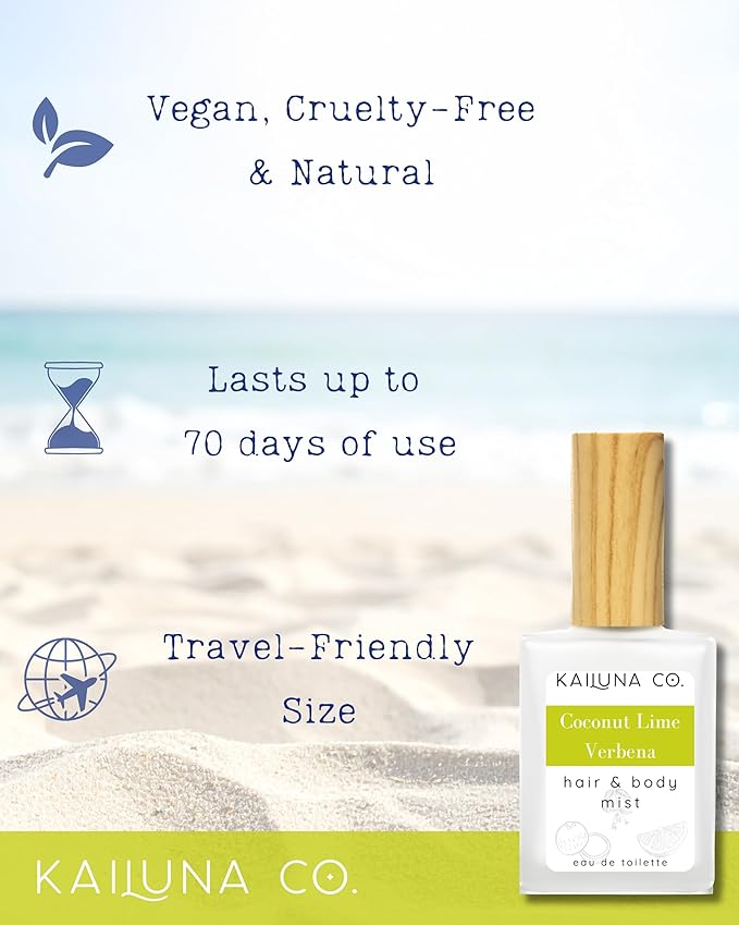 Kailuna Co. Coconut Lime Verbena Natural Hair & Body Mist Spray, Pure Essential and Fragrance Oils, Alcohol-Free, Handmade in California, 0.5Fl Oz