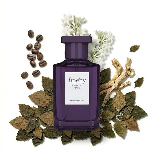 Fine'ry Jasmine Gourmand Perfume - Midnight Cafe, for Women - Crème de Café, Patchouli - Bold, Floral, Long-Lasting Hair + Body Cologne Parfum Fragrance, Full Size (60mL)