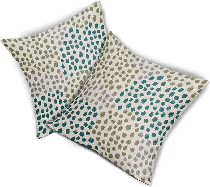 Teal Green Pillow Covers 16x16 Set of 2 Boho Design Gray Polka Dot Throw Pillows Modern Art Trendy Print Decorative Outdoor Pillowcase Square Cushion Cover Linen Pillow Case for Home Sofa Couch Bed