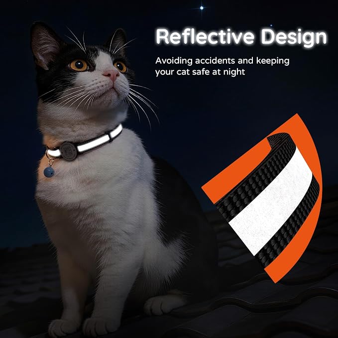 Breakaway Cat Collar QR Code, Reflective Bell, Adjustable Kitten Black 2pk