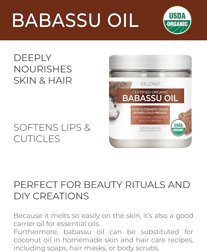 velona Babassu Oil USDA Certified Organic - 8 Fl Oz | 100% Pure and Natural Carrier Oil | Refined, Cold Pressed | Face, Hair, Body & Skin Care and Cooking | Use Today - Enjoy Results…