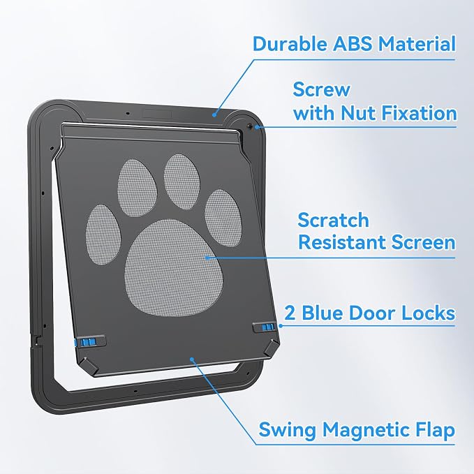 Large Dog Door for Screen Door, 12"×14" Pet Screen Door Magnetic Closure Dual-Side Lockable Pet Door for Medium to Large Dogs, Easy to Install, Black