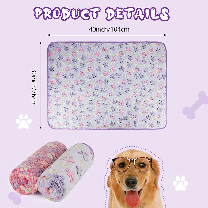 YUEPET Waterproof Dog Blankets, 2 Pack Washable Reversible Throw 40 x 30 in | Purple/Pink Pair, Soft Fleece, Heat-Reflective Mylar, Machine Washable, Bed Sofa and Car Use, Medium/Large Dogs and Cats