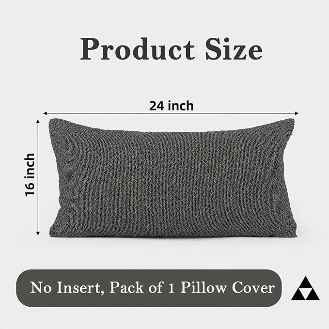 JoraLion 16x24 inch Boucle Lumbar Pillow Cover, Dark Grey Woven Texture Neutral Long Pillow Cover Breathable Cushion Case for Couch Sofa Bed Living Room Home Decor (Cover Only)