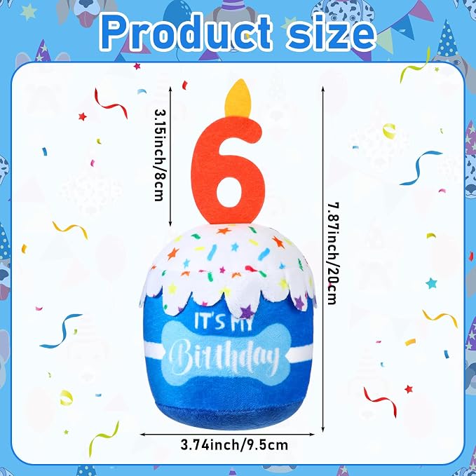 Dansydaisy Dog Birthday Cake Toy Squeaky Plush Gift,6th,Blue