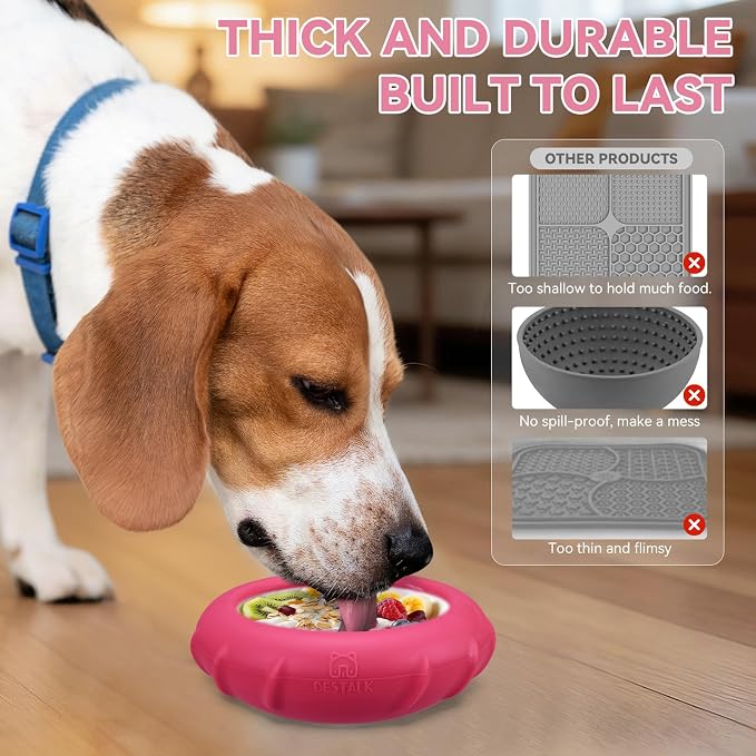 Dog Lick Bowl, Bestalk Wobbly Freeze Bowl Enrichment Feeder for Dogs, Anxiety Relief Lick Mat Puzzle Toy for Distraction, BPA Free Silicone, Dishwasher Safe(Rose,L)
