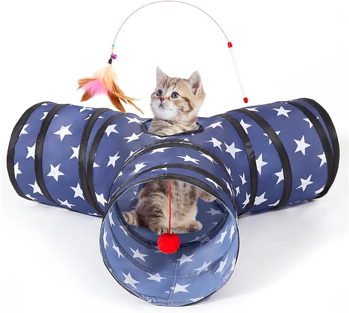 Tempcore Cat Tunnel, 3-Way Collapsible Toy for Indoor Cats, Pentagram