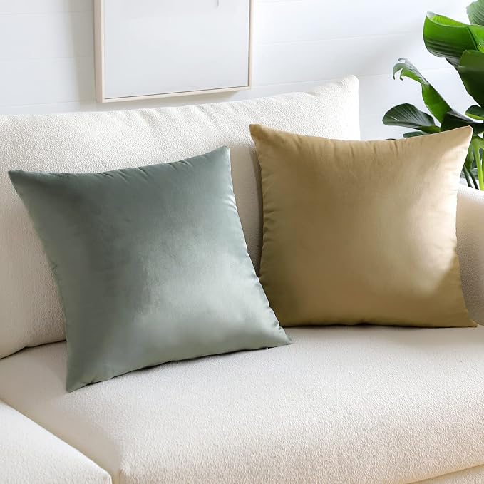 Artscope Luxury Velvet Pillow Covers Super Soft Decorative Square Throw Pillow Covers Case Cushion Covers for Sofa Couch Bedroom Car Decor 22x22 Inch Tan