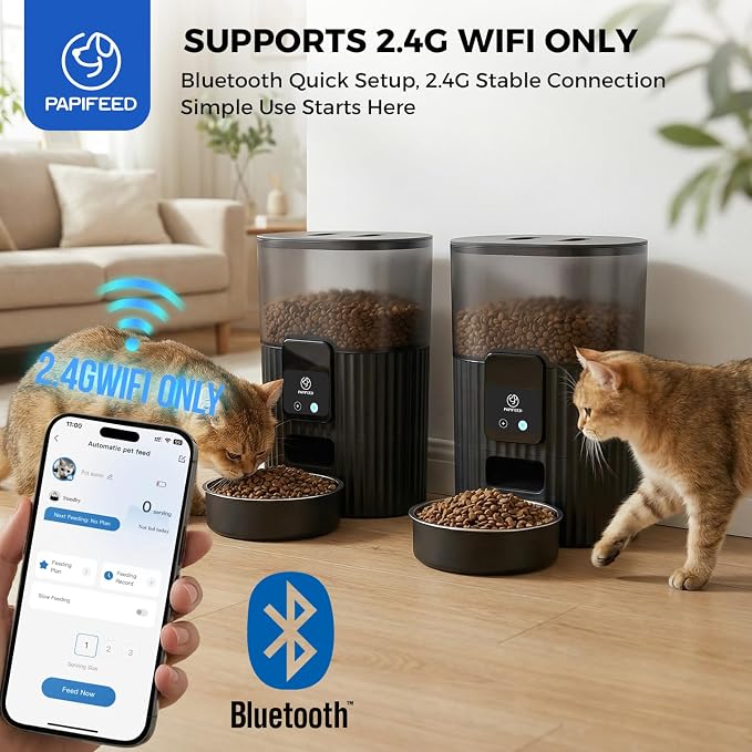 PAPIFEED Automatic Cat Feeder with App, 2.4G WiFi Cat Food Dispenser, 3L Slow Feeder Timed Cat Feeders for Dry Food, 10 Meals/Day, 6 Portions/Meal, Dual Power Supply Smart Pet Feeder for Small Dog