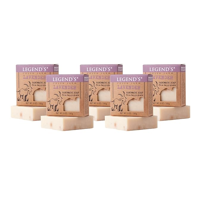 Legend's Creek Farm Goat Milk Soap - Cleansing Moisturizing Bar for Hands and Body - 5 Oz Creamy Lather, Nourishing, Gentle Natural Soap for Sensitive Skin, Handmade in USA (Lavender, Pack of 5)
