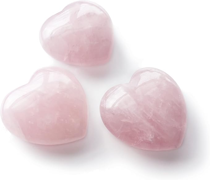 Polar Jade Set of 3 Hand-Carved Natural Rose Quartz Puffy Hearts – Healing Stones for Chakra Energy, Meditation, Massage, and Elegant Decoration