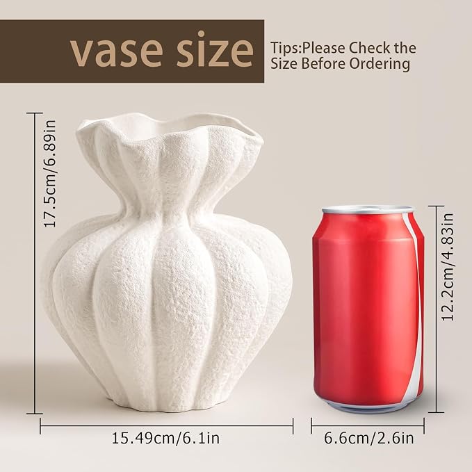 White Ceramic Vase, 6.8 Inch Modern Boho White Flower Vase for Home Decor, Unique Vase for Farmhouse Living Room Cabinet Table Centerpieces Wedding Decorations