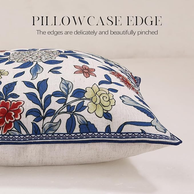 patdrea Designer French Vintage Linen Throw Pillow Cover,12"x28"-Ivar A | Decorative Pillow Cover,Blue and White Floral Pattern,Pillow Case for Couch Living Room Bedroom Sofa Outdoor