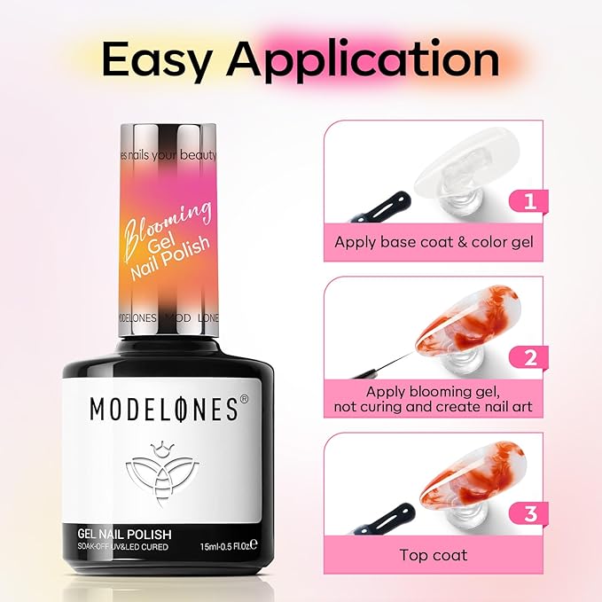 modelones Clear Blooming Gel Nail Polish 15ML with Nail Art Palette, Blend Mix Blooming Gel for Spreading Effects Floral Print Marble Watercolor Design Mix Color Glitter Power Nail Art DIY