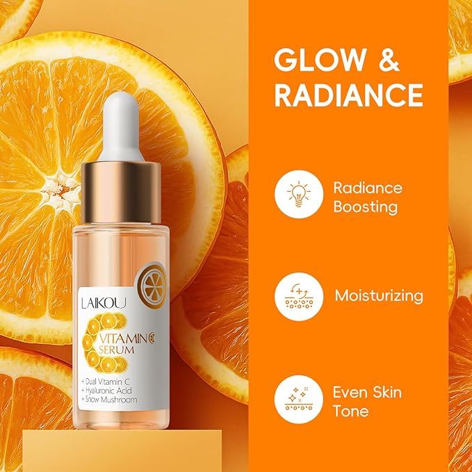 LAIKOU Skin Care, Vitamin C Skin Care Set, Facial Skin Care Products with Cleanser, Eye Cream, Toner, Serum, Face Cream, Lip Mask, Eye Mask, Glowing Mask for Women Birthday Mother's Day Christmas