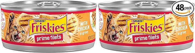 Friskies Purina Prime Filets with Chicken in Wet Cat Food Gravy - 5.5 oz. Cans (Pack of 48)