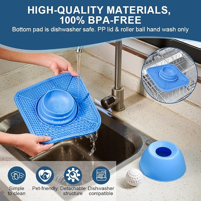 Aolso Slow Feeder Dog Bowl with Rolling Ball, 2in1 Anti-Slip Lick Mat
