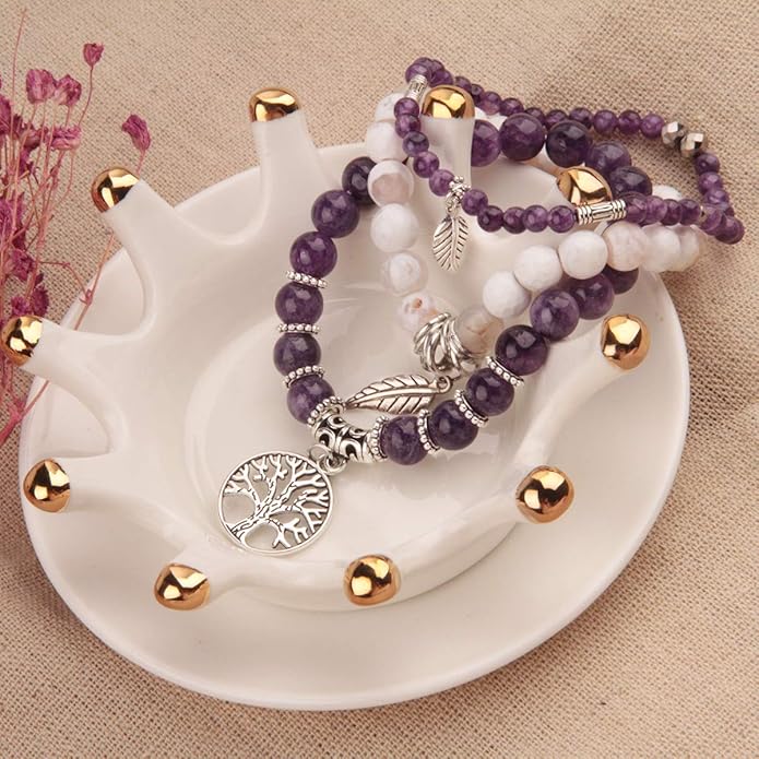 Jardme Healing Crystal Bracelets for Women, 8mm Beaded Natural Stone Stretch Chakra Bracelets Tree of Life Bracelet Jewelry Gifts for Women