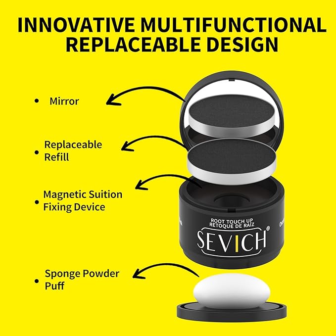 SEVICH Magnetic Hairline Powder with Brush | Refillable Root Touch Up for Sparse Hairlines & Gray Coverage | Waterproof, Sweat-Proof & Smudge-Proof | Natural & Invisible Hair Concealer (Light Brown)