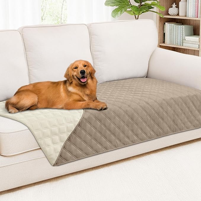 Smiry Waterproof Reversible Pet Couch Covers for Dogs | Pet Friendly, Soft Fabric, Washable Sofa Furniture Protector for Dogs Cat Kids, Checkered (40"x70", Taupe/Beige)
