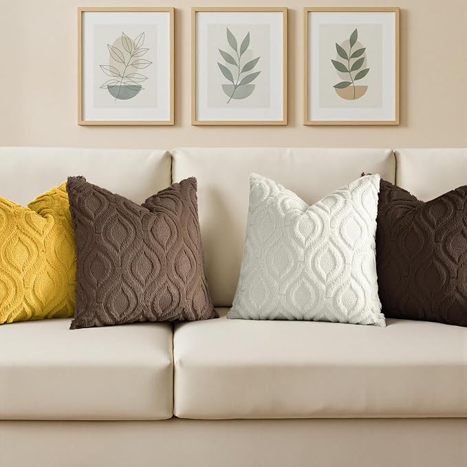 decorUhome Faux Fur Plush Soft Brown Throw Pillow Covers 24x24 Set of 2 | Wool Solid Fall Couch Pillow Covers, Accent Modern Farmhouse Neutral Decorative Square Pillow Cases for Sofa Bed Living Room