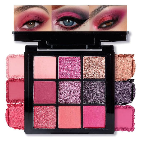 AMY'S DIARY Matte Shimmer Light Deep Red Eye Shadow Palette Makeup,Eyeshadow Long Lasting Waterproof Cruelty-Free, 9 Blendable Shades in Smooth Finishes with Gorgeous Pearls for Girls (Red)
