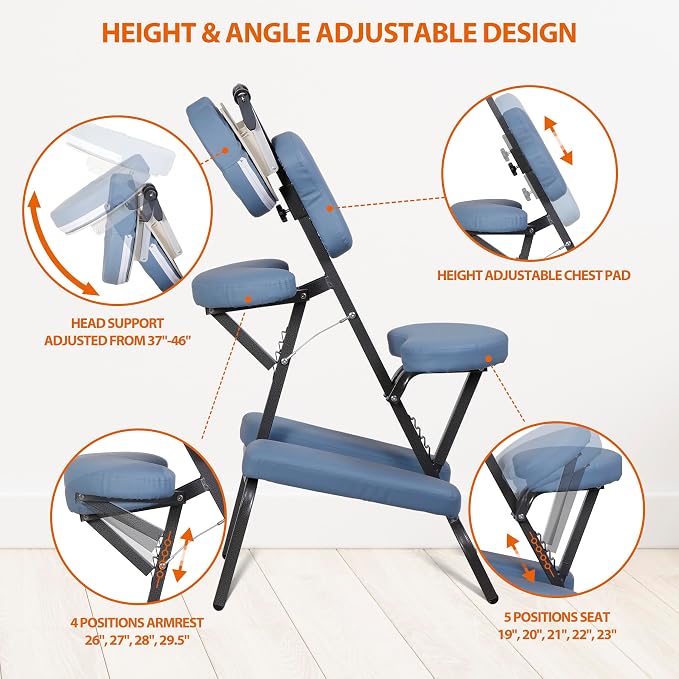Nova Microdermabrasion Portable Massage Chair Foldable Tattoo Therapy Chair 4 Inches Thickness Sponge Face Cradle Spa Salon Massage Chair (Blue)