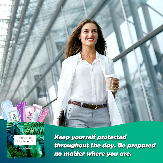 Menstrual Kit All-in-One 10 Pack | Convenience on The Go | Period Kit Pack for Travelling, Tweens & Teenager | Individually Wrapped Feminine Hygiene Product (Green Ferns)