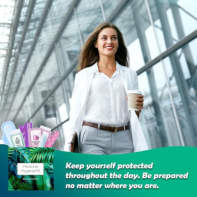 Menstrual Kit All-in-One | Convenience on The Go | Single Period Kit Pack for Travelling, Tweens & Teenagers | Individually Wrapped Feminine Hygiene Products (Green Ferns)