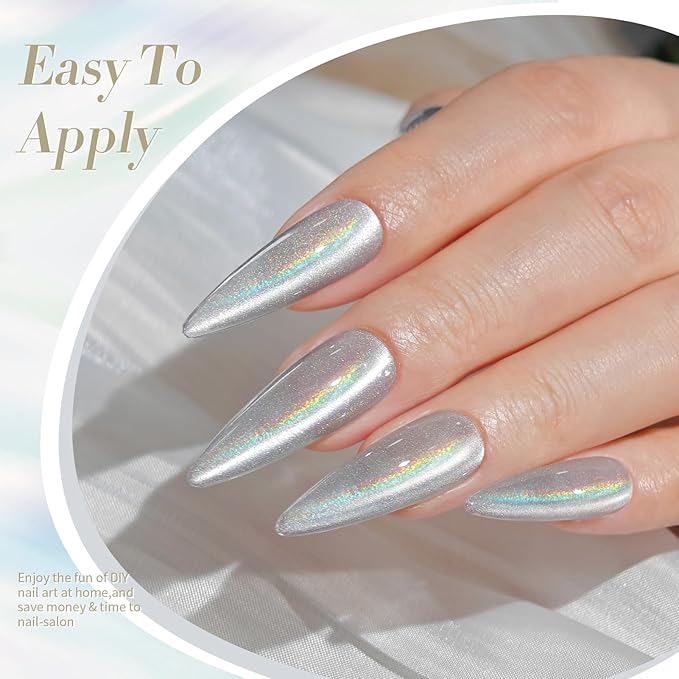 Born Pretty White Glitter Cat Magnetic Eye Gel Nail Polish, Holographic Glitter Iridescent Polish Soak Off Manicure Salon DIY Gifts 15ML