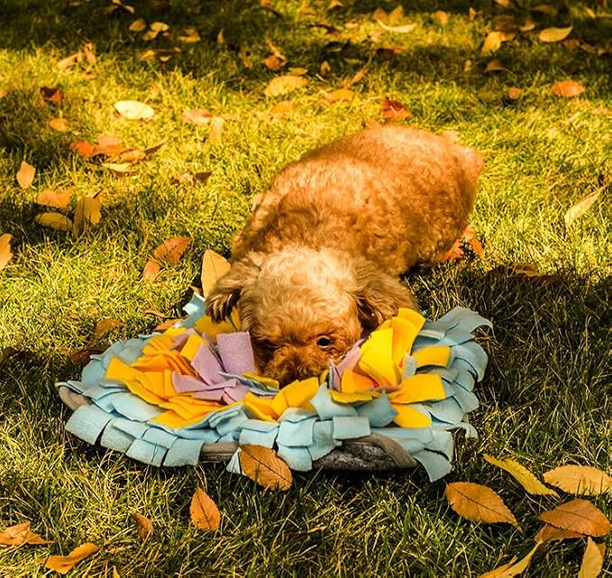 Pet Fleece Snuffle Mat Square Shape Foraging Mats Interactive Feeding Toy Anti Slip Slow Feeder Treat Dispenser for Dog Rabbit Guinea Pig (Blue/Yellow/Purple)