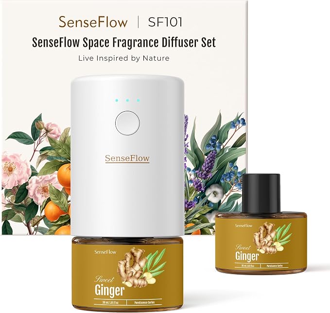 Essential Oil Refill 1.02oz/30ml - Free SF101 Waterless Aromatherapy Diffuser, Covers 1000 Sq Ft, 120-Day Natural Scent,Ginger