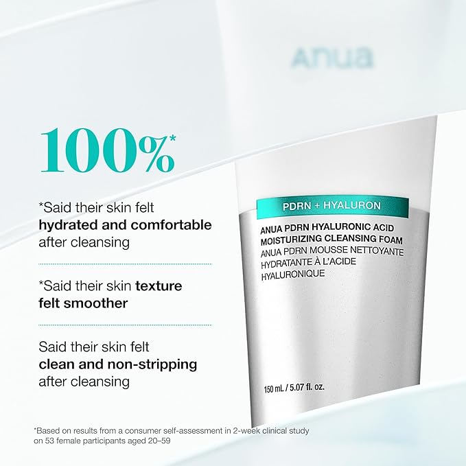 ANUA PDRN Hyaluronic Acid Moisturizing Cleansing Foam, Hydrating Facial Cleanser for Dry Skin, Daily Gentle Face Wash with Salmon DNA, Balancing & Pore Care, Korean Skincare (5.07 fl oz)