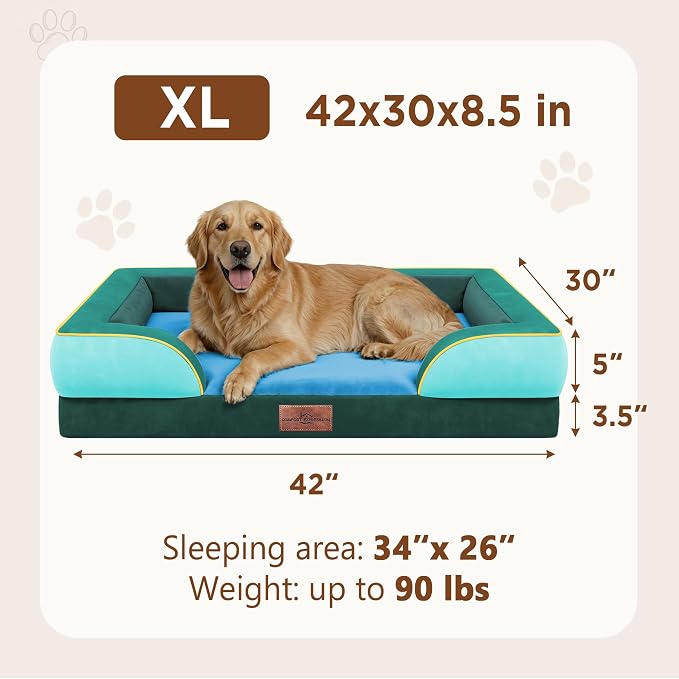 Comfort Expression Orthopedic Dog Bed for Extra Large Dogs with Bolster | Waterproof Dog Couch Bed with Washable Cover & Non-Slip Bottom, Supportive Egg Crate Foam XL Pet Bed, 42x30 Inch