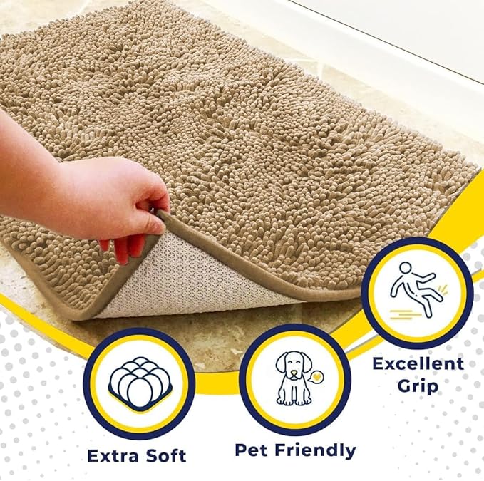 Muddy Mat® | Super Water Absorbent Door Mat Indoor, Microfiber Quick Dry Chenille Entryway Rug, Slip Resistant Front Door Mat, Indoor Mats for Entryway, Machine Washable Pet Rug, Beige 36"x60"