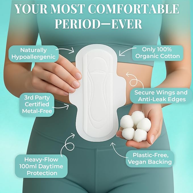 Tampon Tribe Organic Cotton Pads for Women | 84 Daytime Absorbent Period Pads with Wings | 100% Organic Cotton, Hypoallergenic, Metal and Chemical Free with Anti-Leak Edges | 84 Count - Daytime