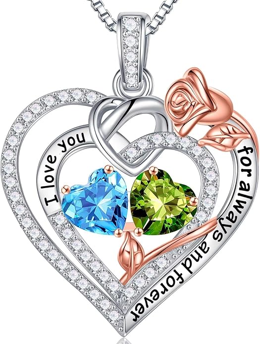 Iefil Valentines Day Gifts for Her Wife - 925 Sterling Silver Double Birthstone Necklace, Anniversary Birthday Gifts for Women, Jewelry Gift for Wife Girlfriend Mom Her