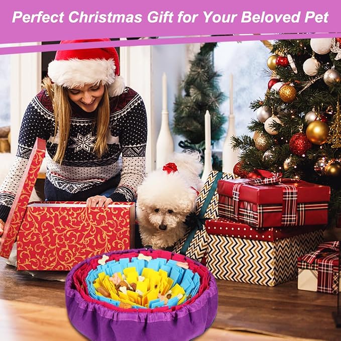 Vivifying Snuffle Mat for Dogs, Adjustable Dog Puzzle Toys Sniff Mat for All Breeds Dogs, Interactive Enrichment Toys for Slow Eating and Mental Stimulation (Yellow Blue Purple)