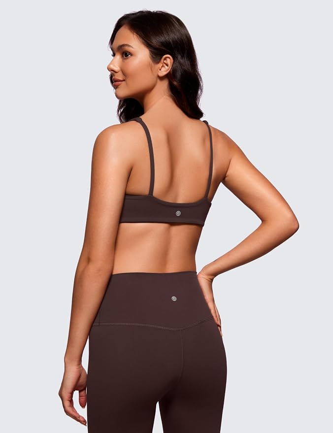 CRZ YOGA Butterluxe Square Neck Spaghetti Strap Sports Bras for Women - Low Coverage Yoga Wireless Padded Cami Crop Top