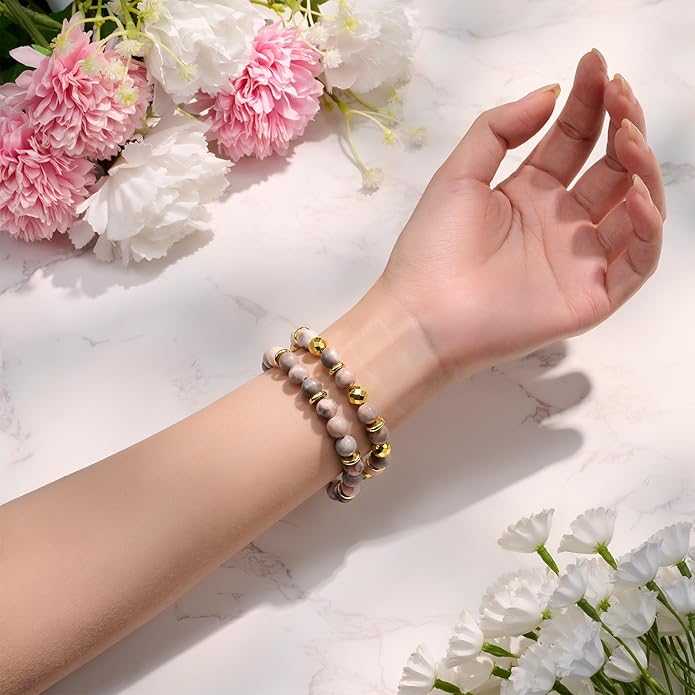 Bivei Natural Gemstone Semi Precious Healing Crystals Handmade Stretchy Round Beads Bracelet,Stocking Stuffers for Women Enhance Positive Energy