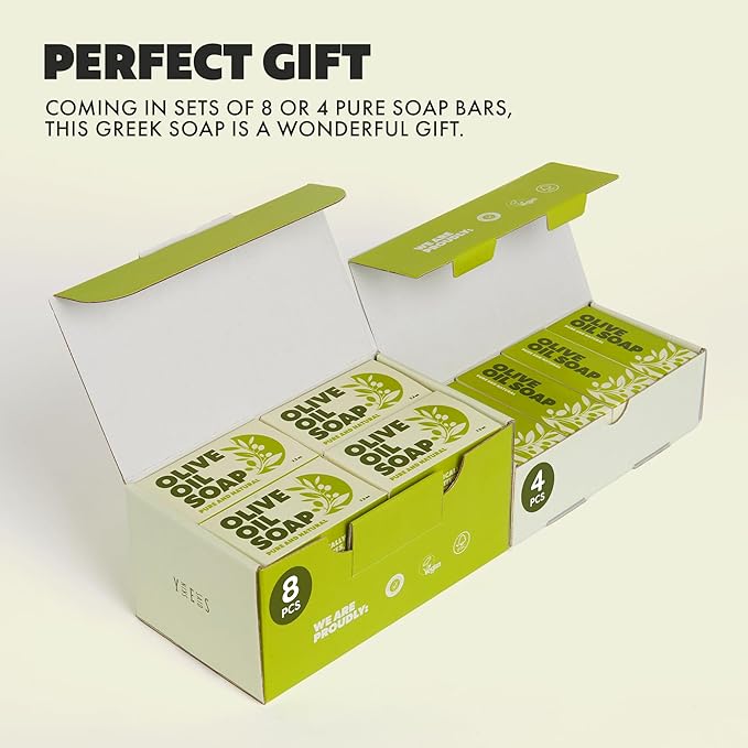 Skin Said Yes Olive Oil Bar Soap 8 Pack | Made in Greece | Pure Oilve Oil Hand Soap | Moisturizing, Nuorishing and Gentle on Skin, Rich in Antioxidants